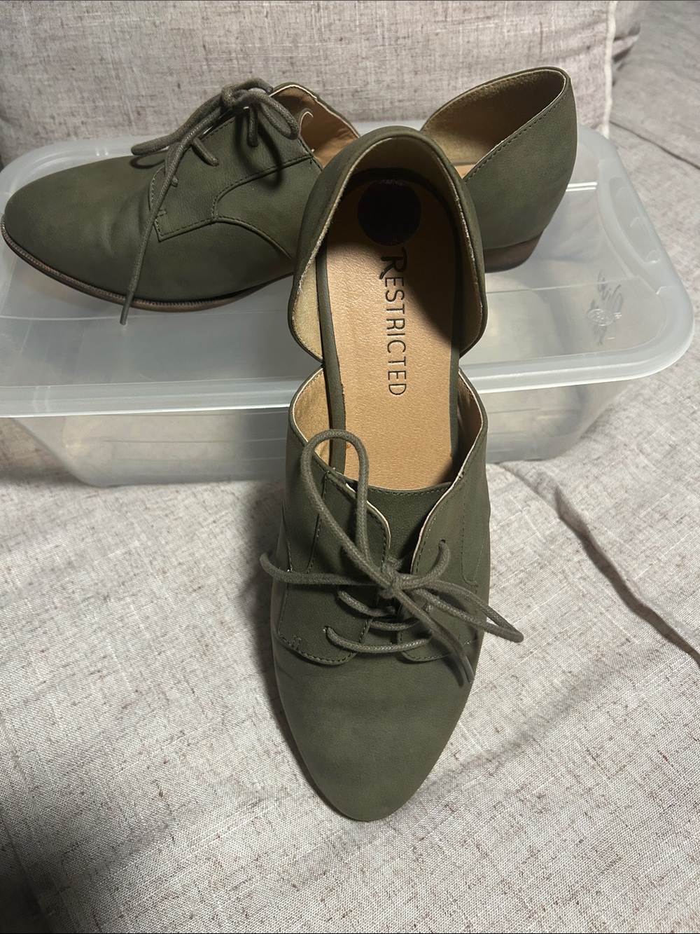 Restricted Olive Lace-Up Pointed Flats